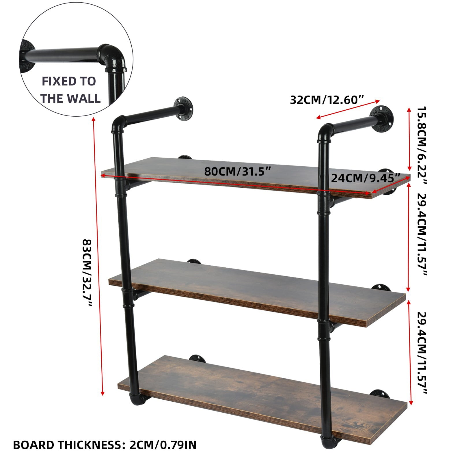 Aligament Industrial Retro Wall Mounted Iron Pipe Shelves, DIY Floating Storage Shelf