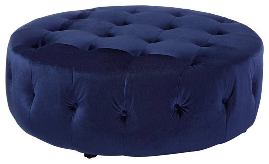 American Home Classic Jasper 17 quotRound Traditional Velvet Ottoman in Navy   Contemporary   Footstools And Ottomans   by Homesquare  Houzz