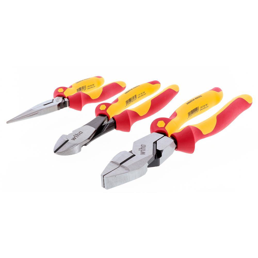 Wiha 3 Piece Insulated Industrial Grip Pliers and Cutters Set 32968