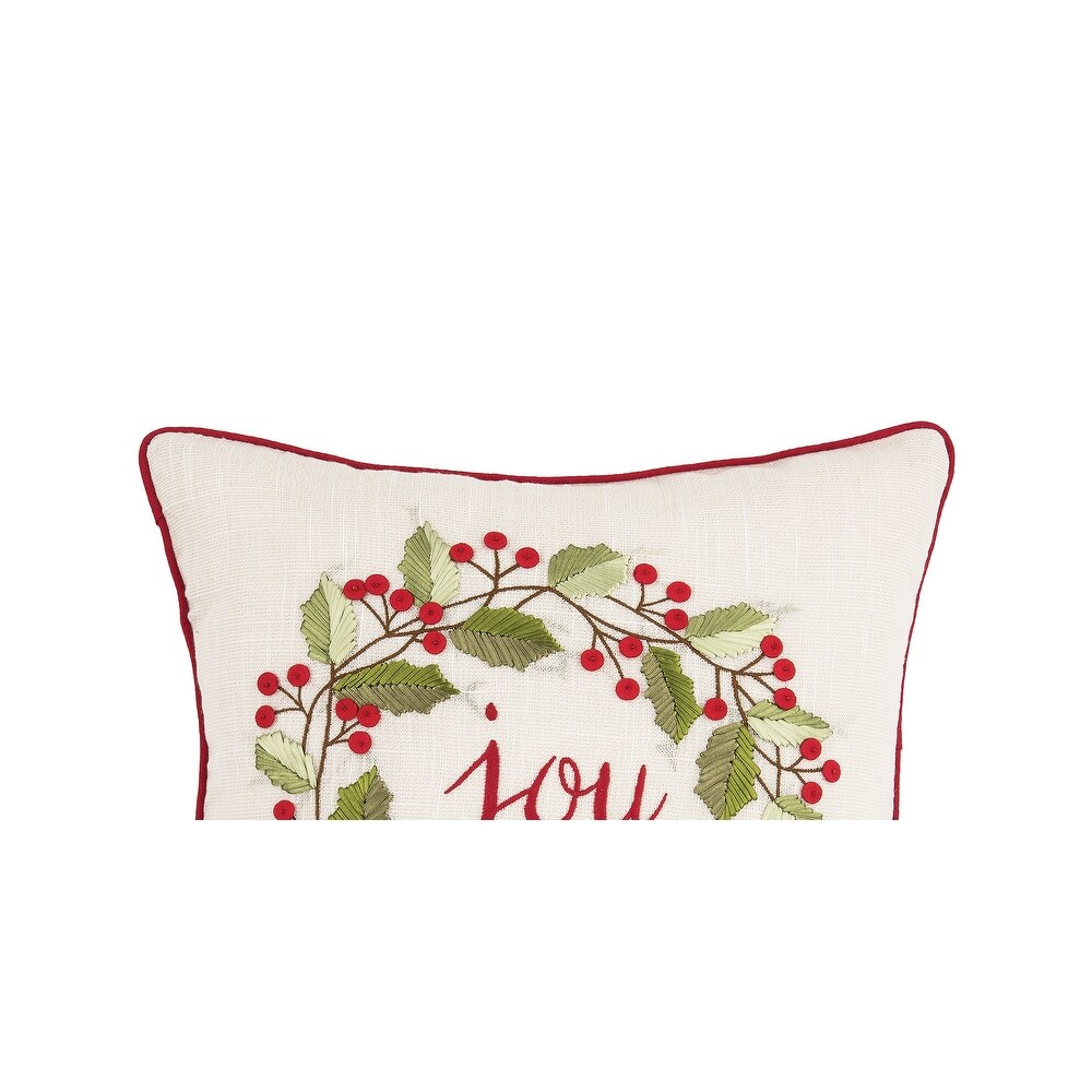 Joy Wreath Embroidered Throw Pillow