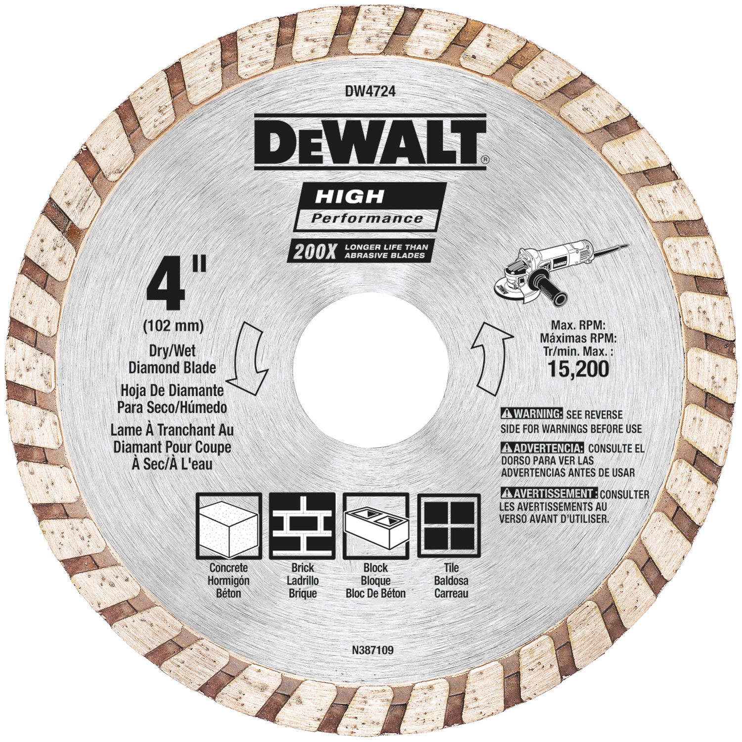 DW High Performance 4 in. D X 20 mm Diamond Masonry Cut-Off Blade 1 pc