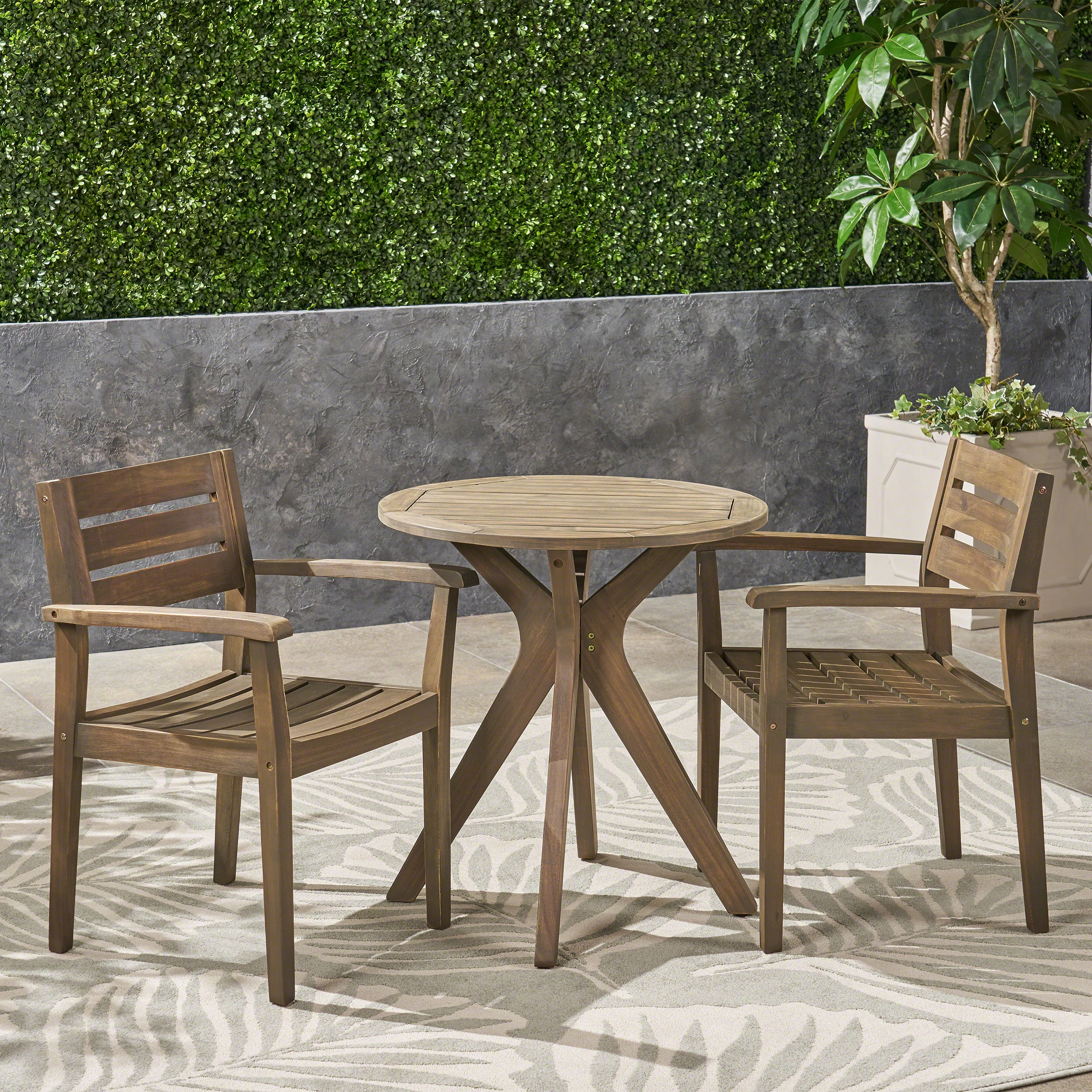 Stanford Outdoor 3 Piece Acacia Wood Bistro Set