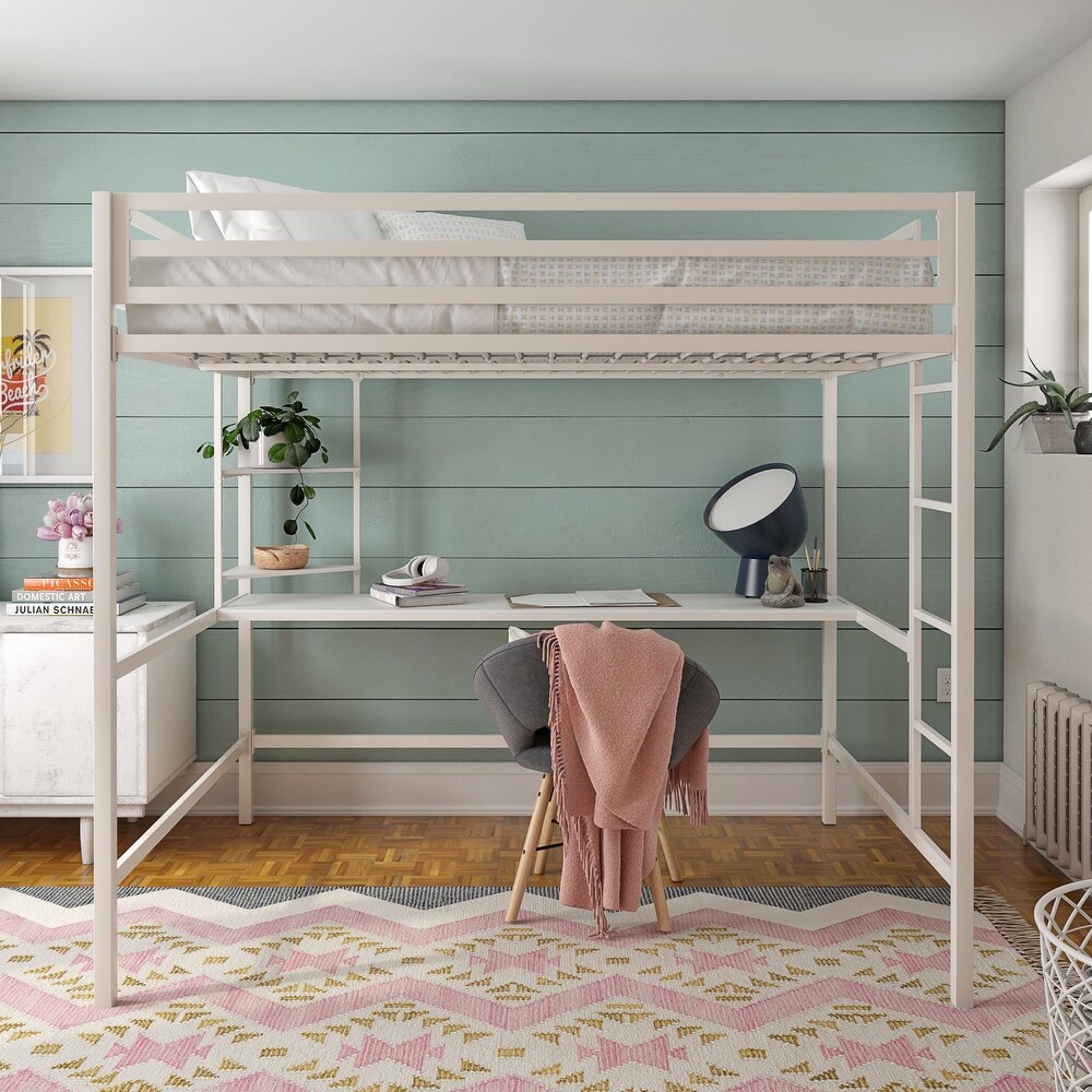 The Novogratz Maxwell Metal Loft Bed with Desk   Shelves