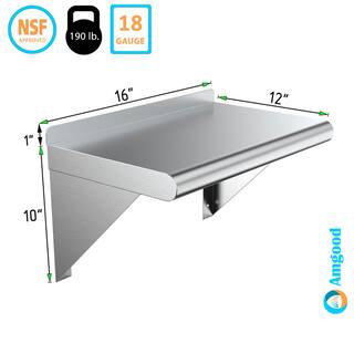 AMGOOD 12 in. x 16 in. Stainless Steel Wall Shelf. Kitchen Restaurant Garage Laundry Metal Shelf with Brackets AMG WS-1216