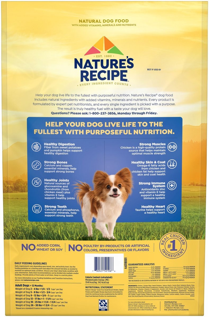 Nature's Recipe Small Breed Grain-Free Chicken， Sweet Potato and Pumpkin Recipe Dry Dog Food