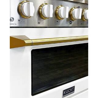 Kucht Custom KNG 48 in. 6.7 cu. ft. Natural Gas Range Double Oven with Convection in White with White Knobs and Gold Handle KNG481-W-GOLD