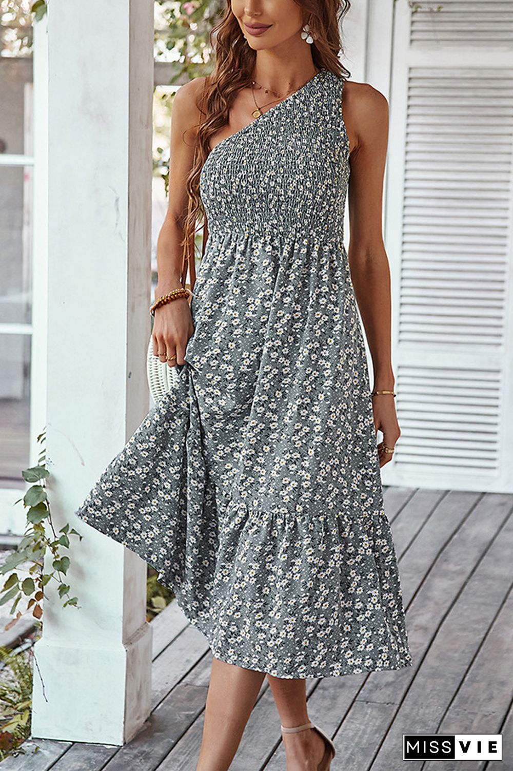 Wild Flower Love Floral One Shoulder Midi Dress