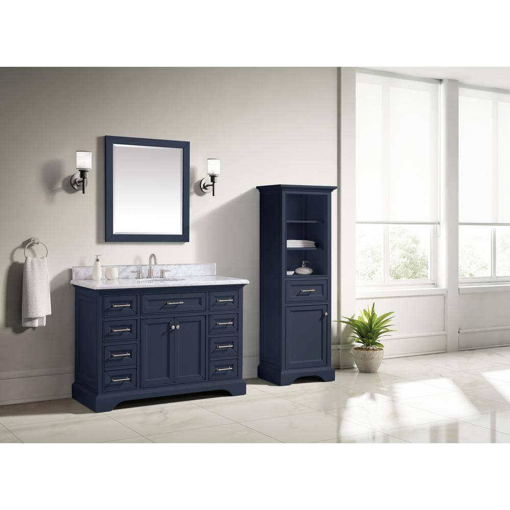 Home Decorators Collection Windlowe 28 in. W x 32 in. H Framed Rectangular Beveled Edge Bathroom Vanity Mirror in Navy Blue 15101-M28-NB