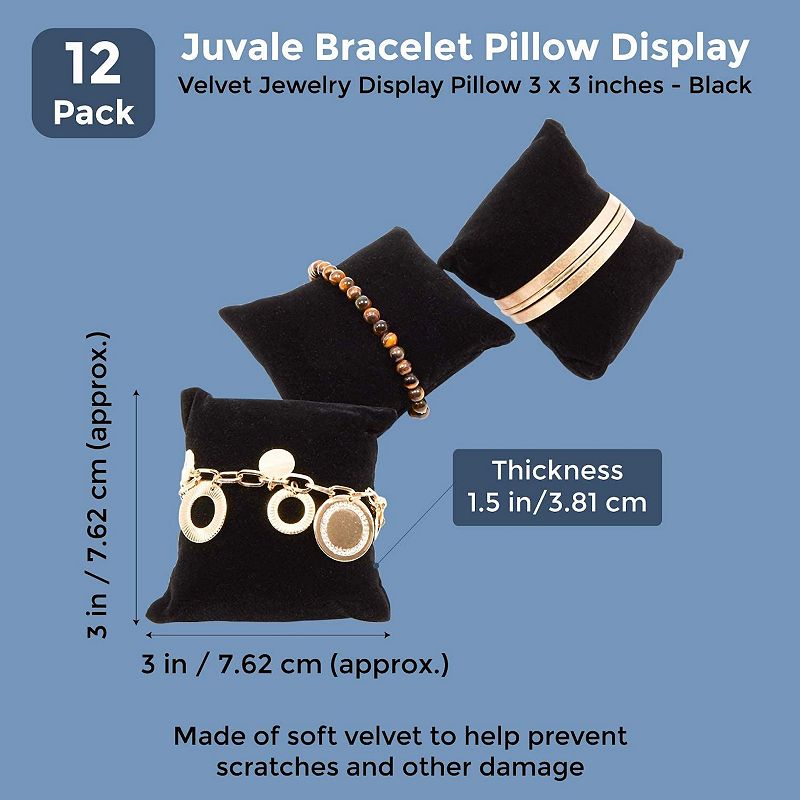 Juvale Bracelet Pillow Display 12-Pack Velvet Jewelry Display Pillow 3 x 3 inches - Black