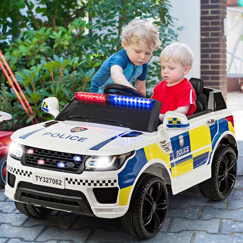 Kids Ride On Police Car 12V Battery Powered Electric Riding Toy Truck Car with LED Siren Flashing Light