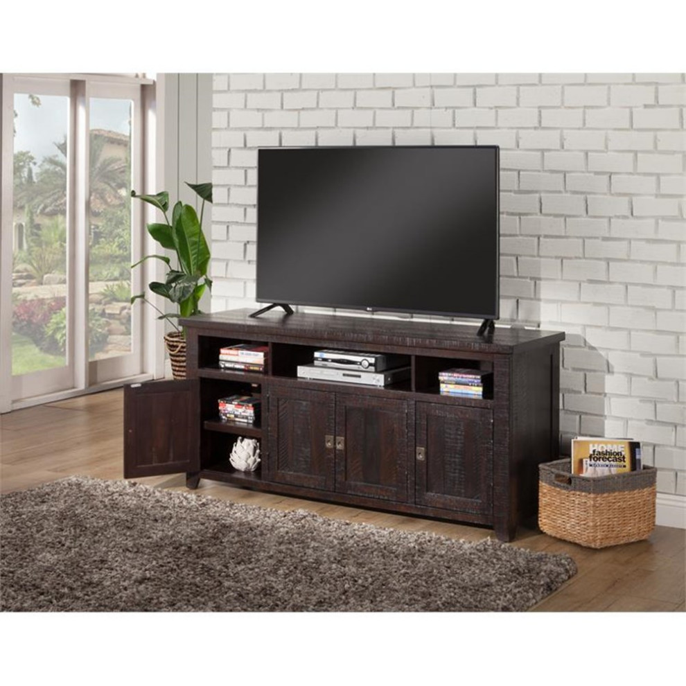 Bowery Hill Coffee Plantation 65 quotSolid Wood TV Stand Espresso   Transitional   Entertainment Centers And Tv Stands   by Homesquare  Houzz