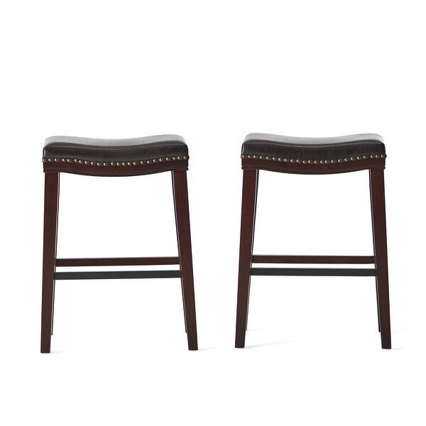 Kimi Contemporary Upholstered Saddle Barstool with Nailhead Trim (Set of 2) by Christopher Knight Home