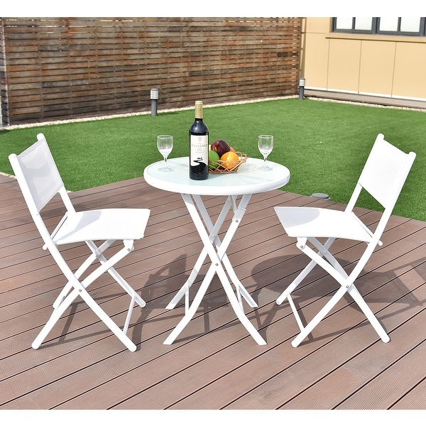 3 Pcs Bistro Set Garden Backyard Round Table Folding Chairs