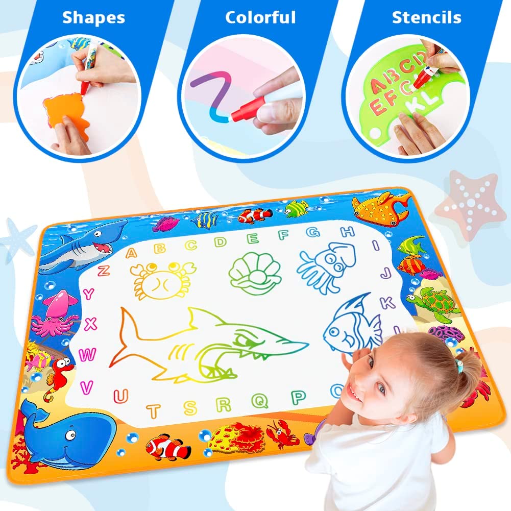 Toyk Water Doodle Mat - Kids Painting Writing Doodle Toy Mat - Color Doodle Drawing Mat Bring Magic Pens Educational Toys for Age 2 3 4 5 6 7 Year Old Girls Boys Age Toddler Gift