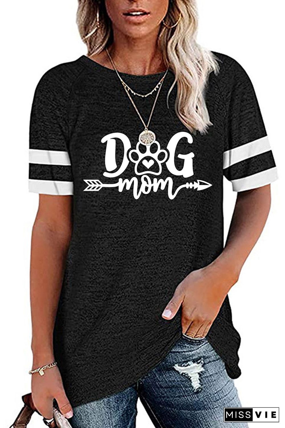 Dog Mom Print Graphic Tees for Women Wholesale Short Sleeve T shirts Top