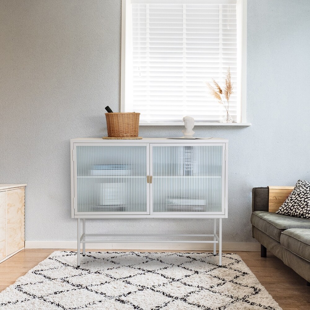 Sideboard Buffet With Fluted Glass Doors Detachable Shelves