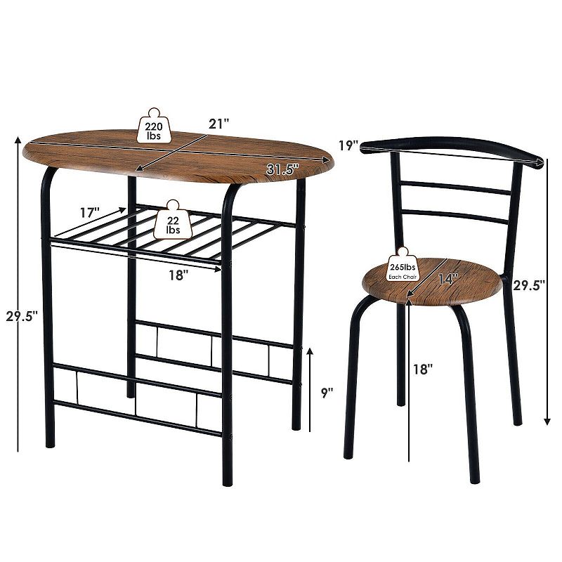 3-piece Space-saving Bistro Set For Kitchen And Apartment