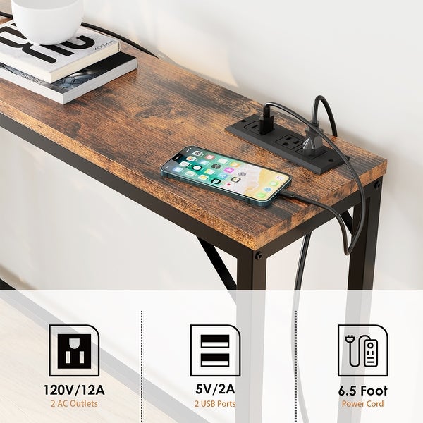 Entryway Table with Power Outlets and USB Ports， Narrow Sofa Table with Charging Station