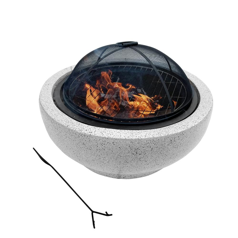 Teamson Home Contemporary Wood Round Burning Fire Pit in Grey PT-FW0001