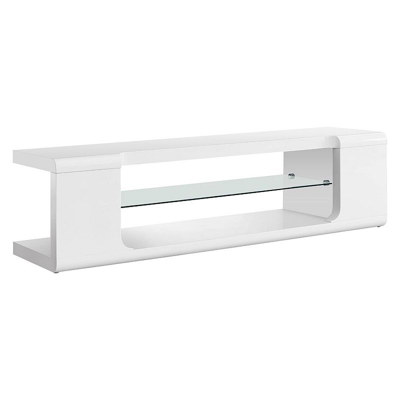 59 White and Clear Contemporary Rectangular TV Stand with Tempered Glass