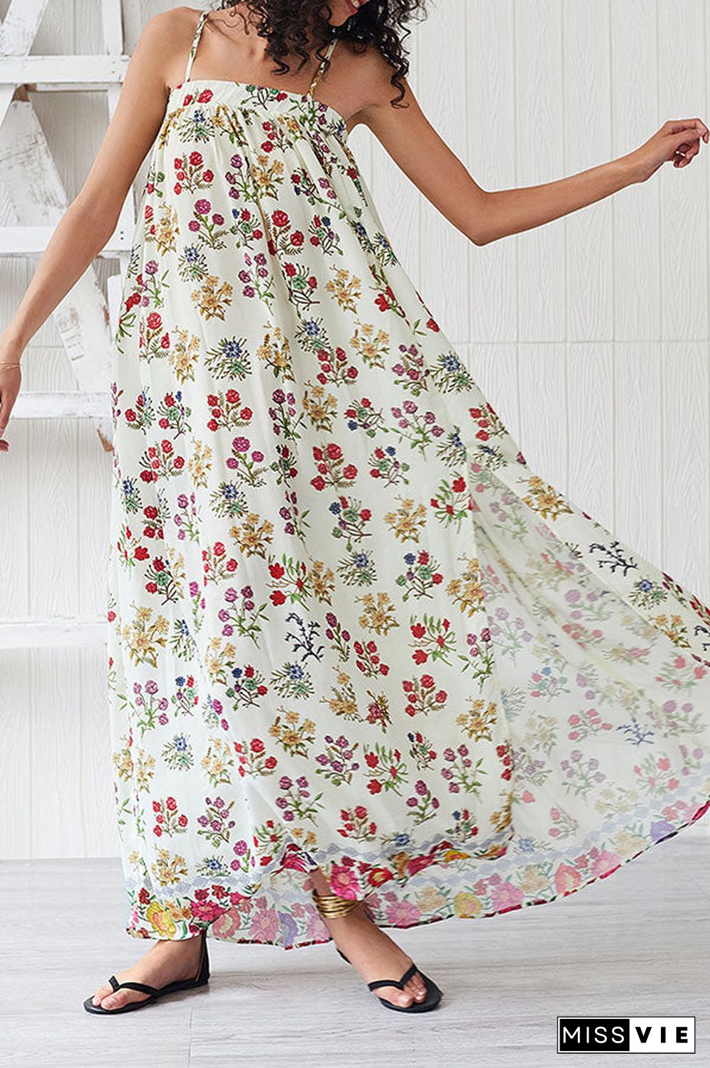 Floral Print Sleeveless Slit Maxi Dress