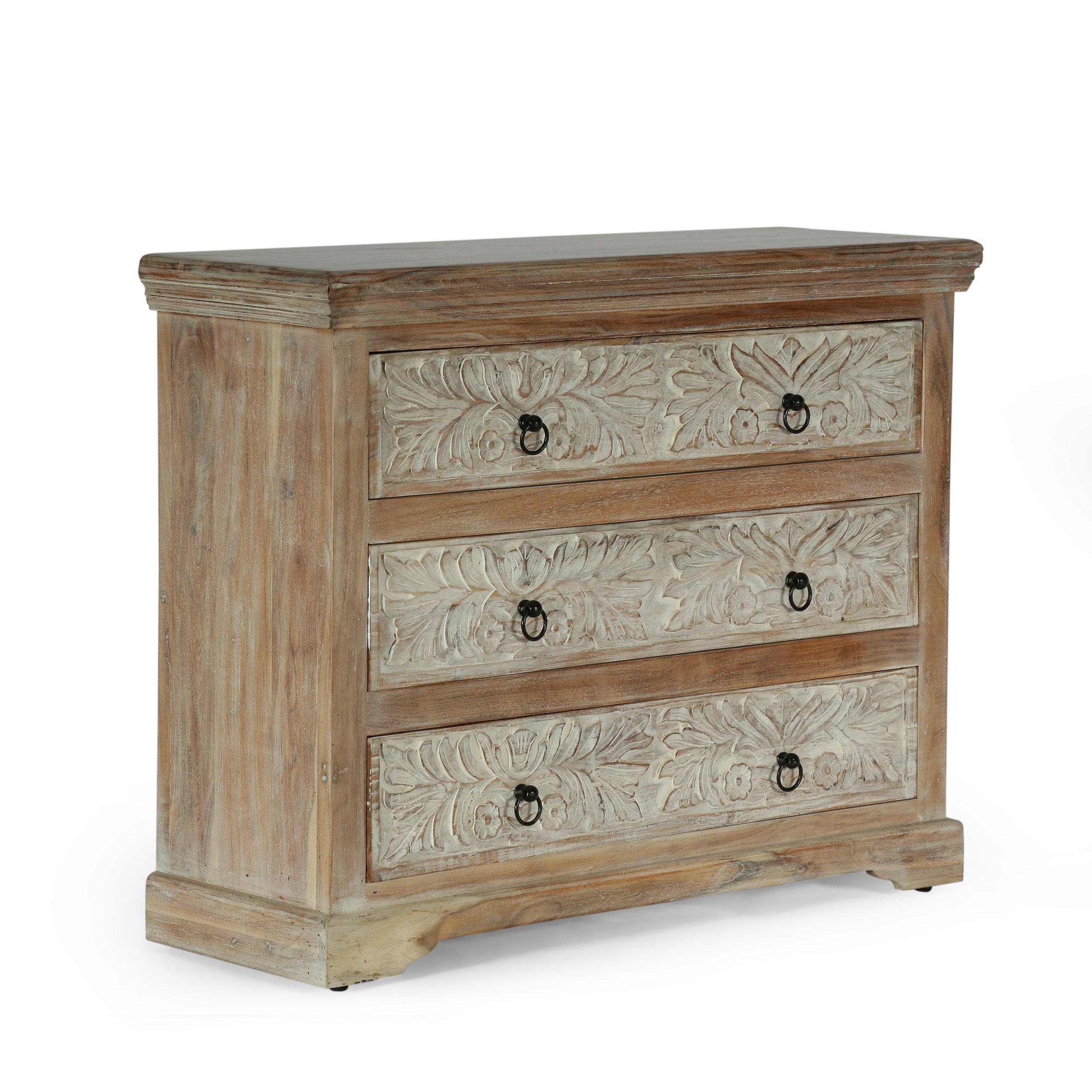 Picardy Boho Handcrafted Acacia Wood 3 Drawer Chest, Natural and White