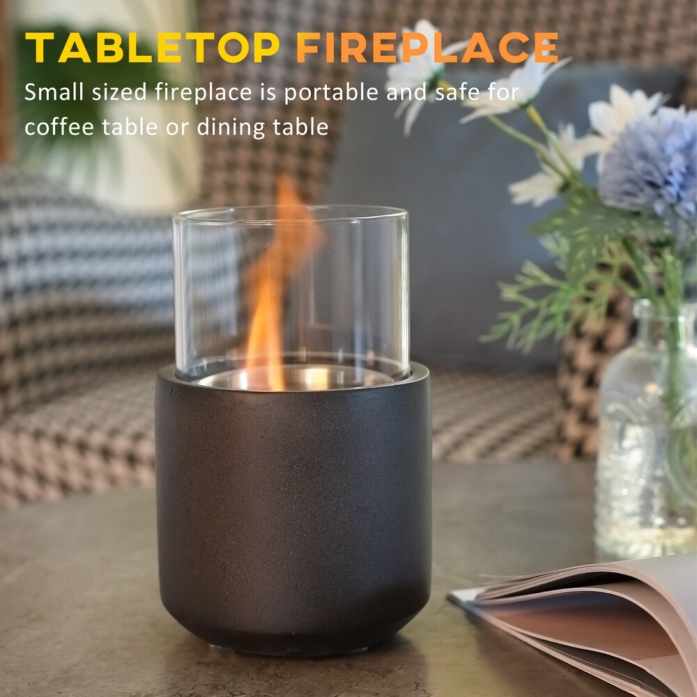 Tabletop Fireplace  Mini Concrete Ethanol Fire Bowl with Lid  Burns up with Liquid Alcohol and Solid Tablet Alcohol