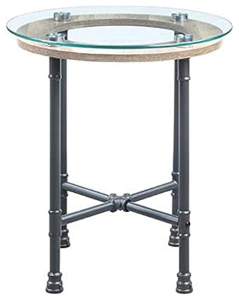 Lv00436 End Table  Clear Glass and Sandy Gray Finish Brantley   Industrial   Side Tables And End Tables   by Homesquare  Houzz