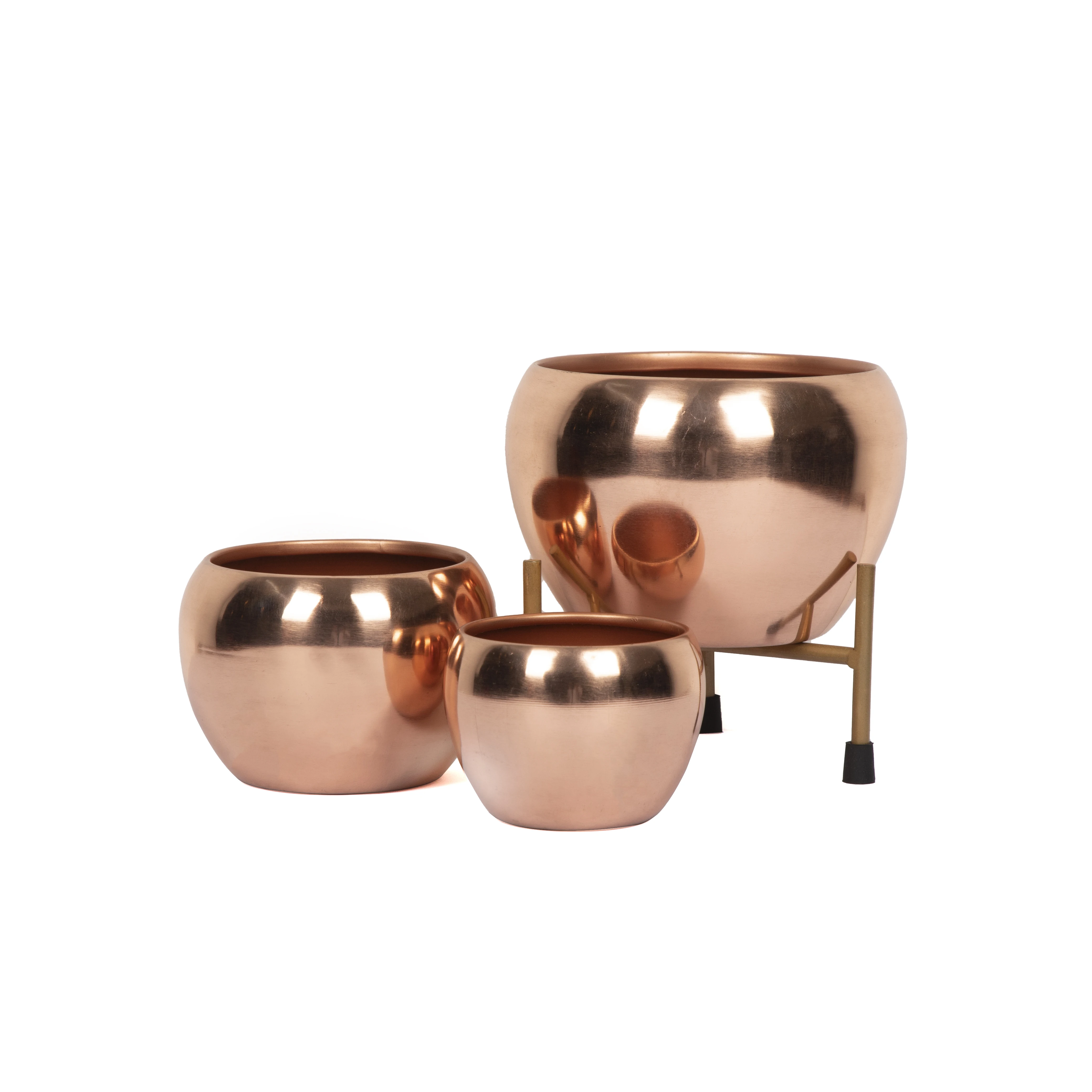 OEM Private Label Small Size Metal Planter With Stand Rose Gold   Gold Stainless Steel for home decor