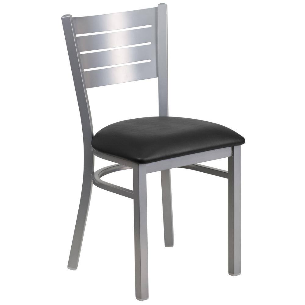 Flash Furniture Hercules Series Silver Slat Back Metal Restaurant Chair with Black Vinyl Seat XUDG60401BKV