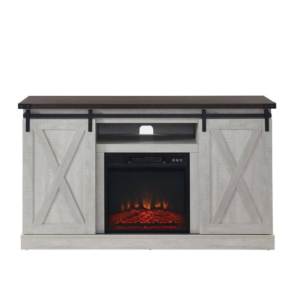 Boyel Living 54 in. W Freestanding Wooden Storage Electric Fireplace TV Stand in White with Sliding Barn Door Fits TVs up to 65 in. CEW-CYTVS08-WHI