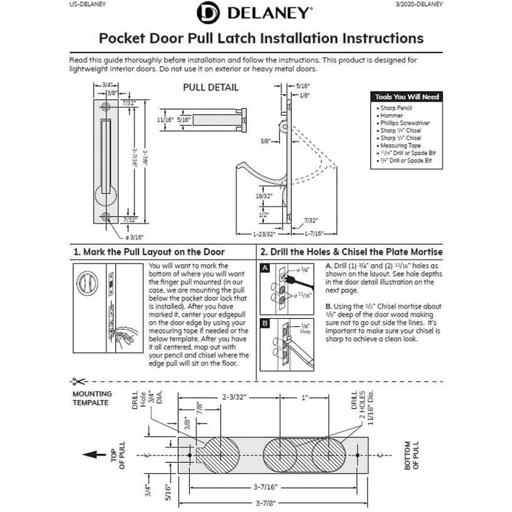 DELANEY HARDWARE Contemporary Square Satin Nickel Bed Bath Privacy Sliding Pocket Door Lock 370109