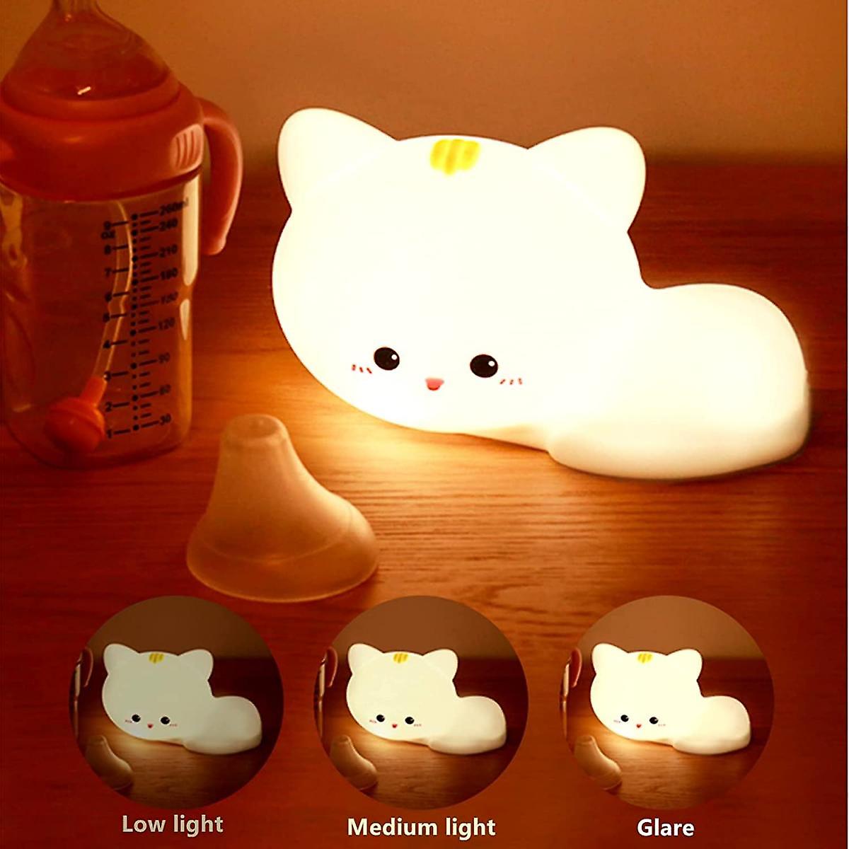 Cute Cat Night Light Kids， 7 Colors Baby Bedside Lamps W/ Remote Control， Usb Rechargeable Protable Nightlight Room Decor Birthday Xmas Gift