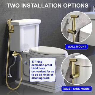 Boyel Living Single-Handle Bidet Faucet with Sprayer Holder Solid Brass T-Valve Adapter and Flexible Bidet Hose in Brushed Gold SMD-16029BG