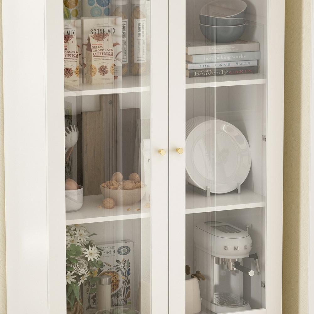 Tall Curio Display Glass Cabinet Bookcase with 4 Glass Doors   Shelves   78.7\