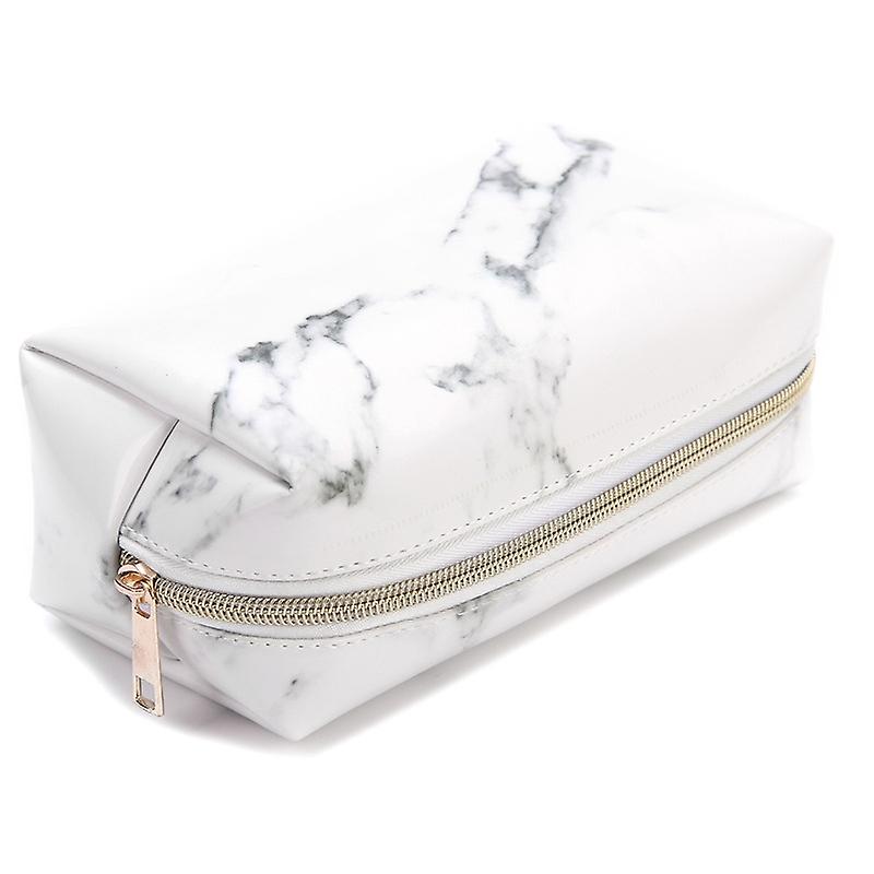 Cute Marble Pattern Pencil Cases Big Capacity PU Leather Cosmetic Bag Pencil Bag School Office Supplies(White)