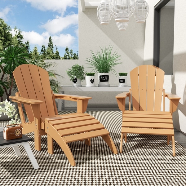 Polytrends Laguna Hdpe All Weather Outdoor Patio Foldable Adirondack Chairs With Ottomans (5Piece Set)