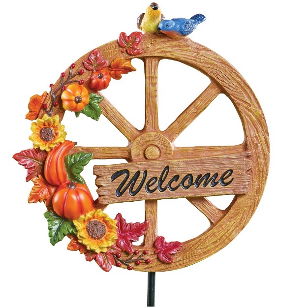 Collections Etc Autumn Welcome Sign Wagon Wheel Garden Stake