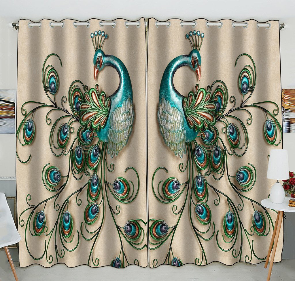 GCKG Beautiful Peacock Popular Peacock Feathers Window Curtain Kitchen Curtain Window Drapes Panel for Living Room Bedroom Size 52(W) x 84(H) inches (Two Piece)