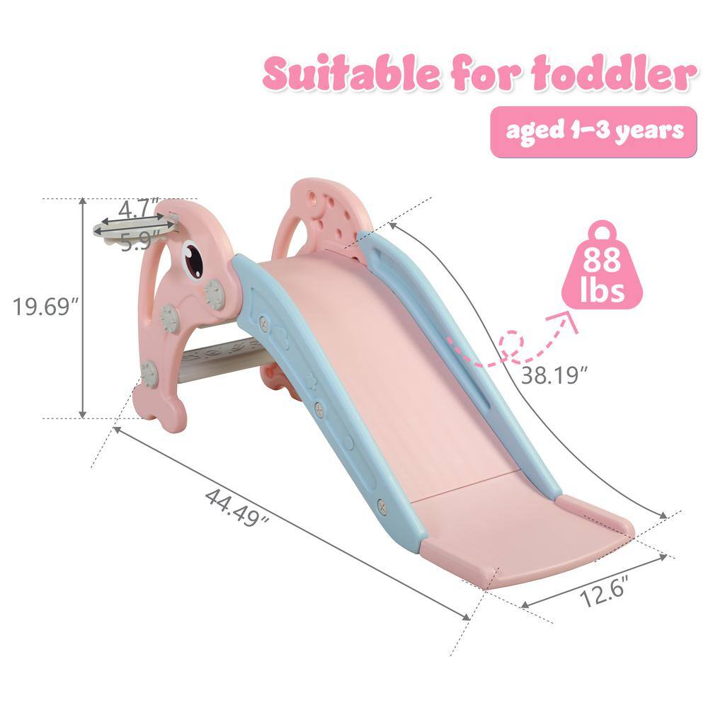 Nyeekoy Toddler Slide Playset Freestanding Kids Slide with Basketball Hoop IndoorsOutdoors Pink TH17E0753