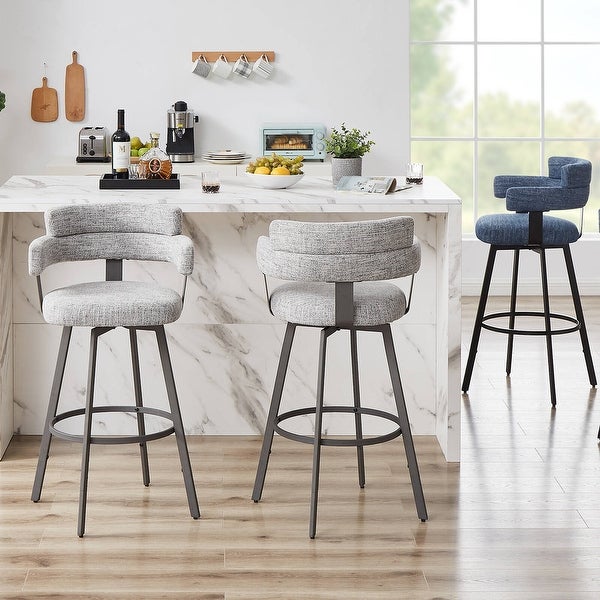 Hausfame Set of 2 Linen Swivel Counter and Bar Stool with Metal Footrest - N/A