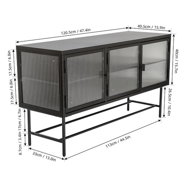 TV Console Table with Enclosed Storage， Wide Countertop Glass Doors， Detachable Shelves