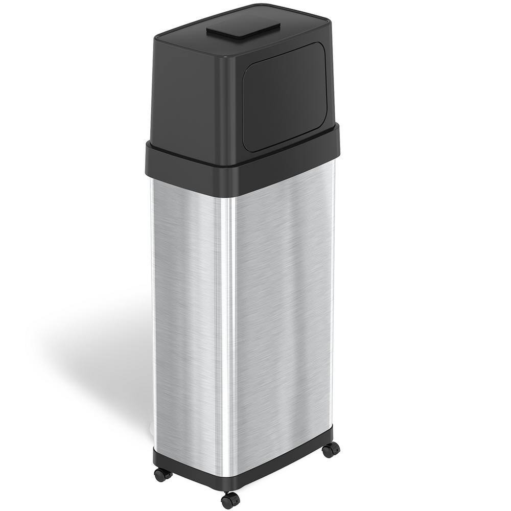 iTouchless 24 Gal. 91 l Bin Rectangular Dual Push Door Stainless Steel Trash Can with Wheels and AbsorbX Odor Control System IT24DPS