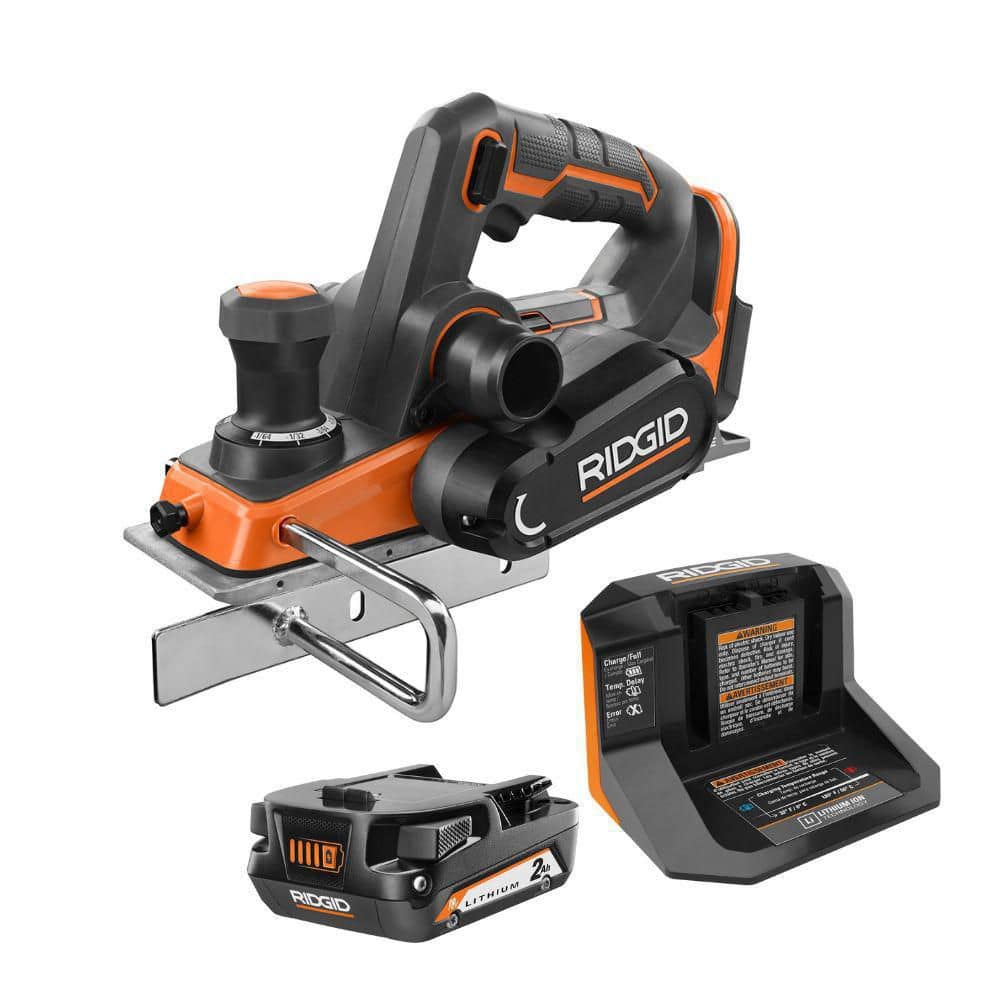 RIDGID 18V OCTANE Brushless Cordless 3-1/4 in. Planer Kit with Dust Bag, Dust Port, Edge Guide, 2.0 Ah Battery, and Charger R8481KSBN