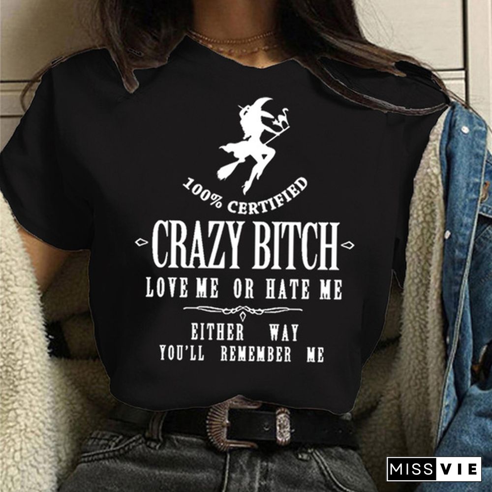 New Women's Funny Graphic Tees Crazy Bitch Shirt Short Sleeve TShirt Casual T-shirt