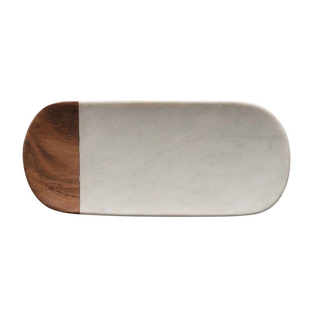 White Marble   Acacia Wood Serving Tray  White   Natural