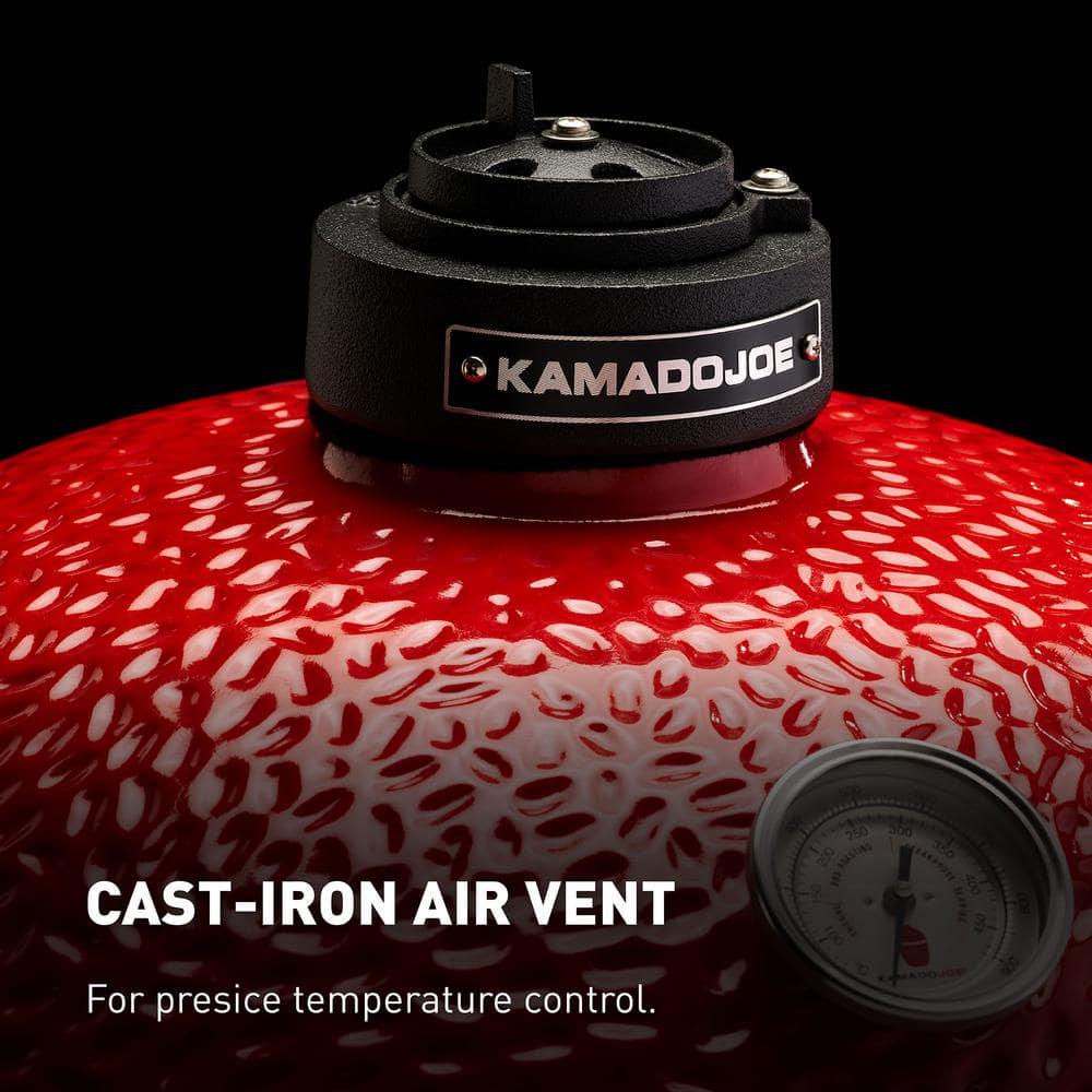 Kamado Joe Joe Jr 135 in Portable Charcoal Grill in Red with Cast Iron Cart Heat Deflectors and Ash Tool