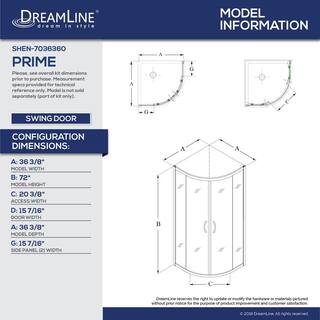 DreamLine Prime 38 in. x 74-34 in. Semi-Frameless Corner Sliding Shower Enclosure in Brushed Nickel with White Base Kit DL-6703-04CL