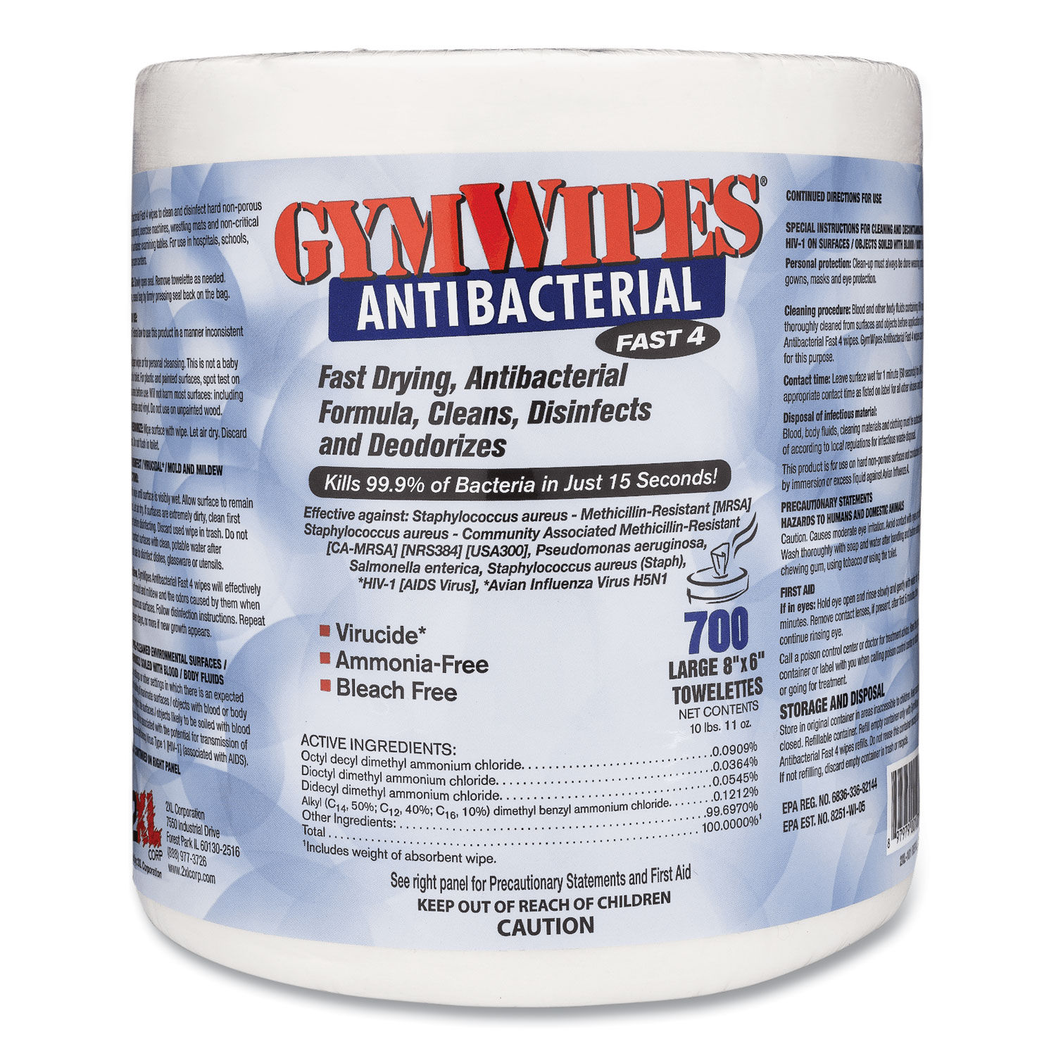 Antibacterial Gym Wipes Refill by 2XL TXLL101