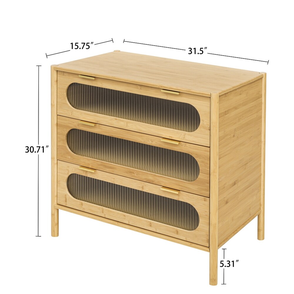 Bamboo 3 Drawer Cabinet  Buffet Sideboard Storage Cabinet